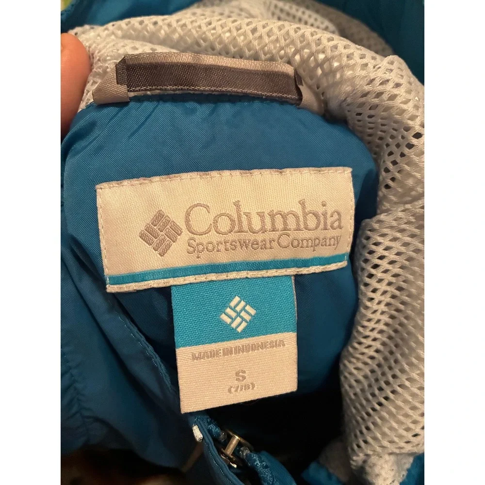 Columbia Omni-Tech Blue Rain Jacket Boys Small 7/8 Hooded Waterproof Windbreaker